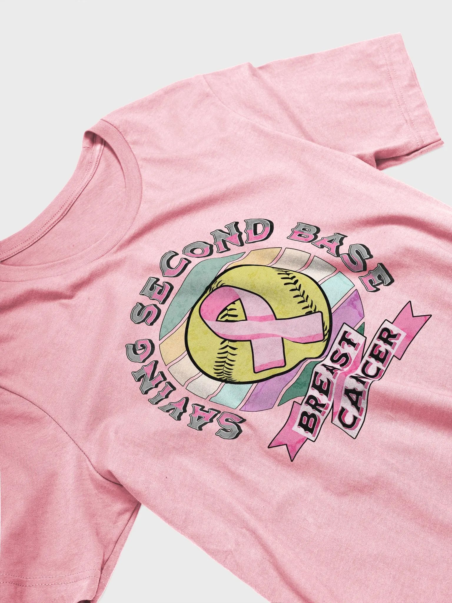 Saving Second Base Breast Cancer Softball T-Shirt product image (2)