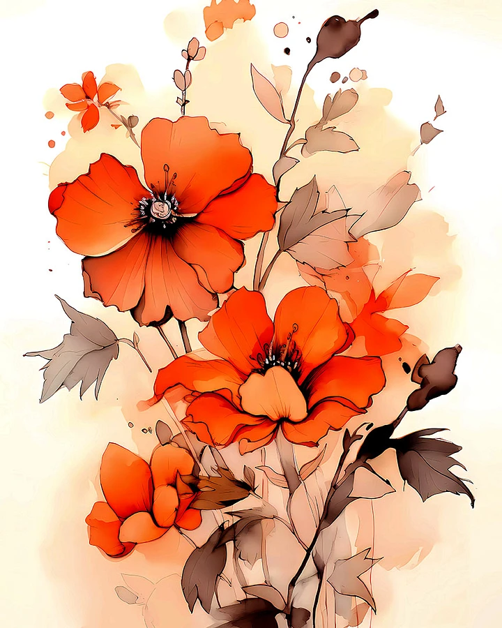 Autumn Whisper: Serene Orange Wildflower Watercolor Print Matte Poster product image (1)