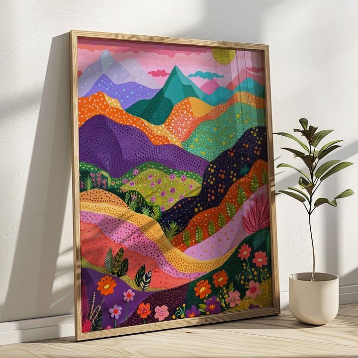 Mountain Scenery with Colorful Flowers Abstract Art Print product image (21)