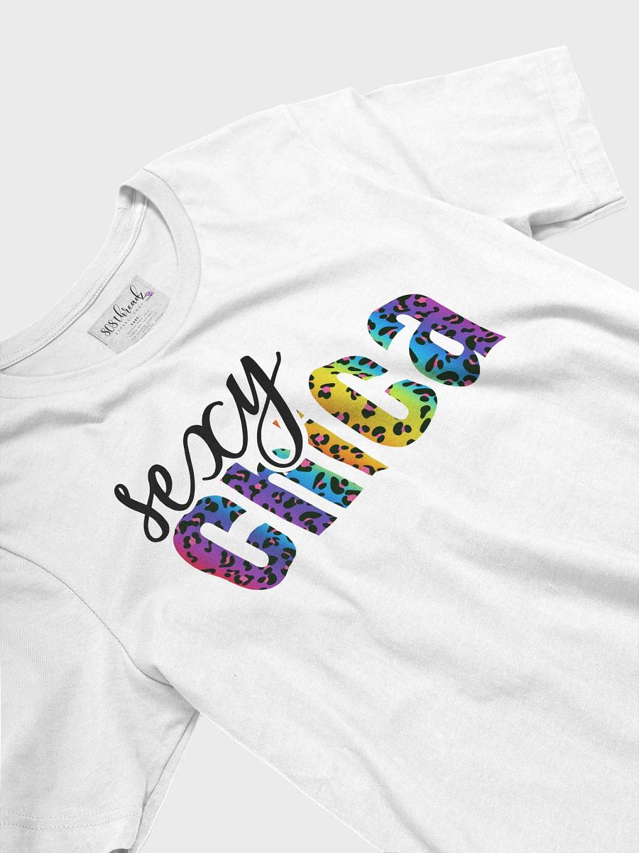 Sexy Chica T-Shirt; Black with Bright Rainbow Leopard Pattern product image (3)