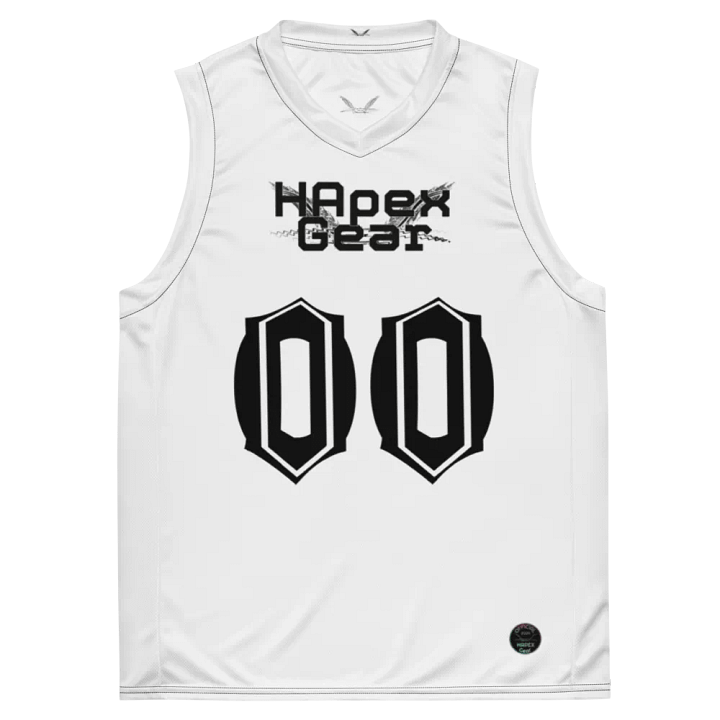 French - White - Recycled Unisex Basketball Jersey - Black HApex Gear Black Logo product image (2)