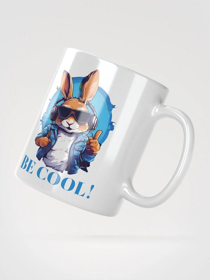 Be Cool Funny White Glossy Mug | Cute Bunny with Sunglasses and Headphones | Printed on Both Sides product image (2)