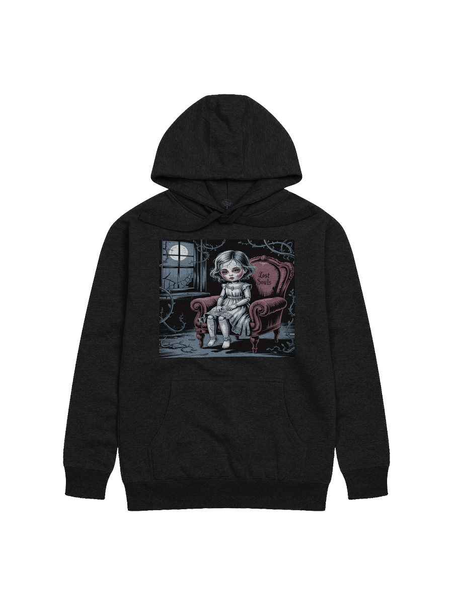 Lost Souls Unisex Premium Hoodie - Exclusive Gothic Doll Smoking in Armchair Design with Haunted Atmosphere product image (8)