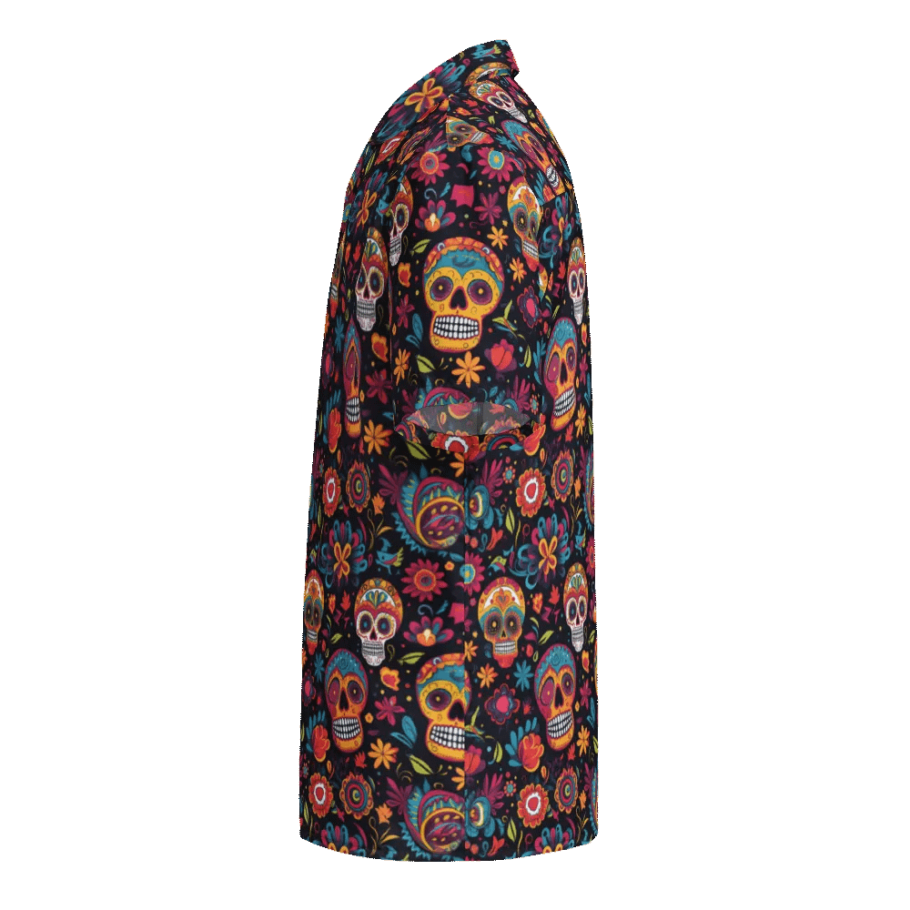 Calavera Repeat-Vibrant Mexican Skull and Floral Pattern Hawaiian Shirt product image (3)