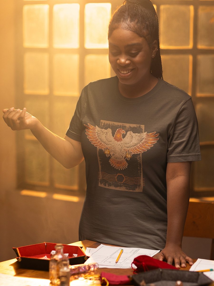 Grunge D20 Board Gaming Shirt, Brown Western Eagle Dice T-shirt product image (4)