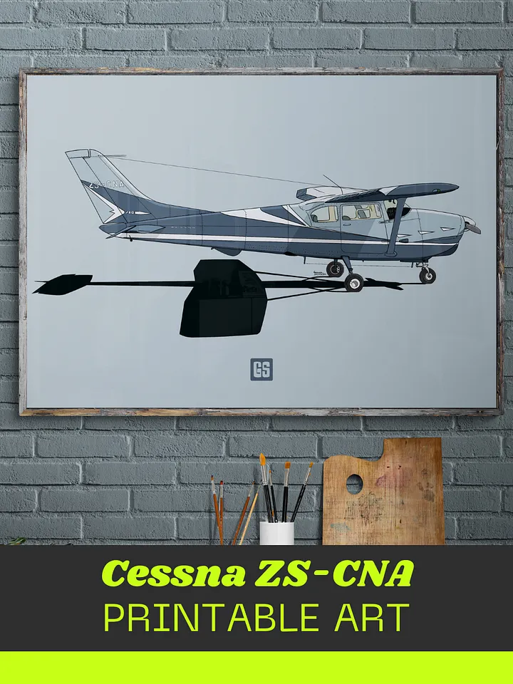 Cessna 210 ZS-CNA Printable Aviation Wall Art with Full Blue Background product image (1)