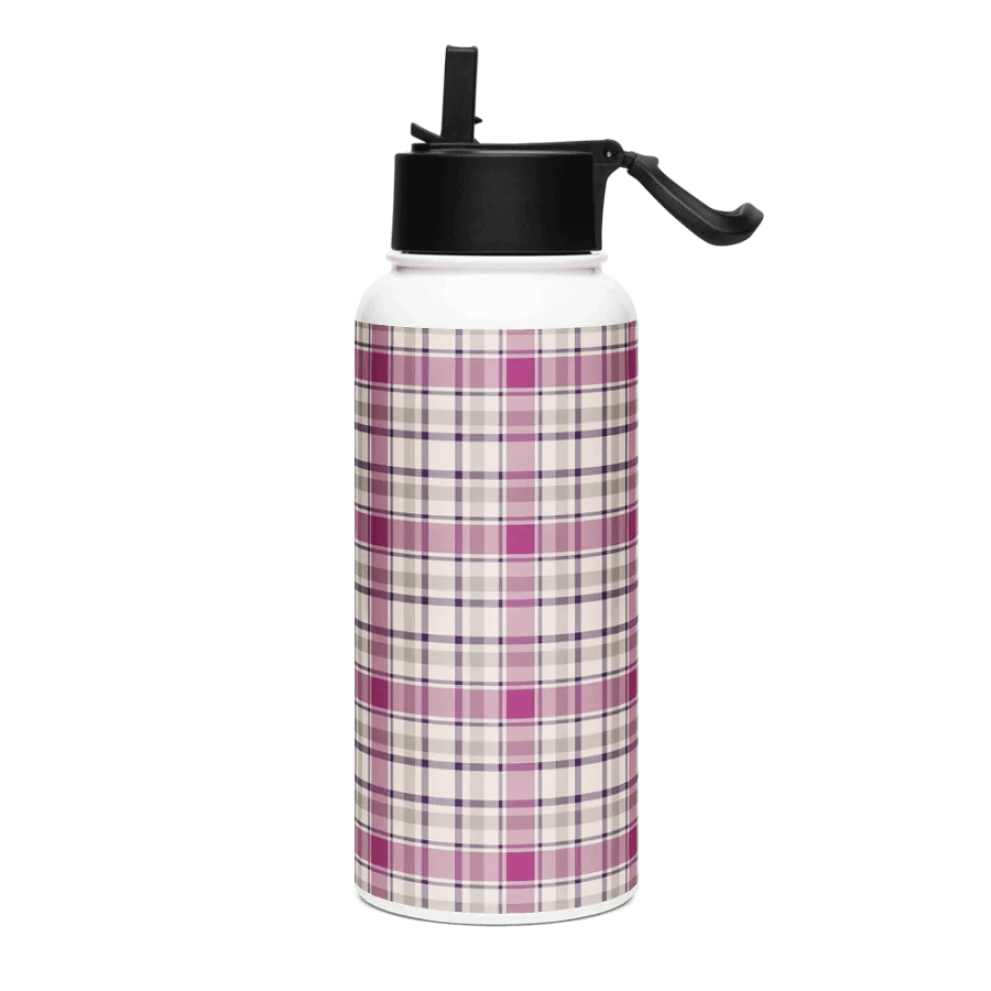 Magenta and Gray Plaid Water Bottle product image (2)
