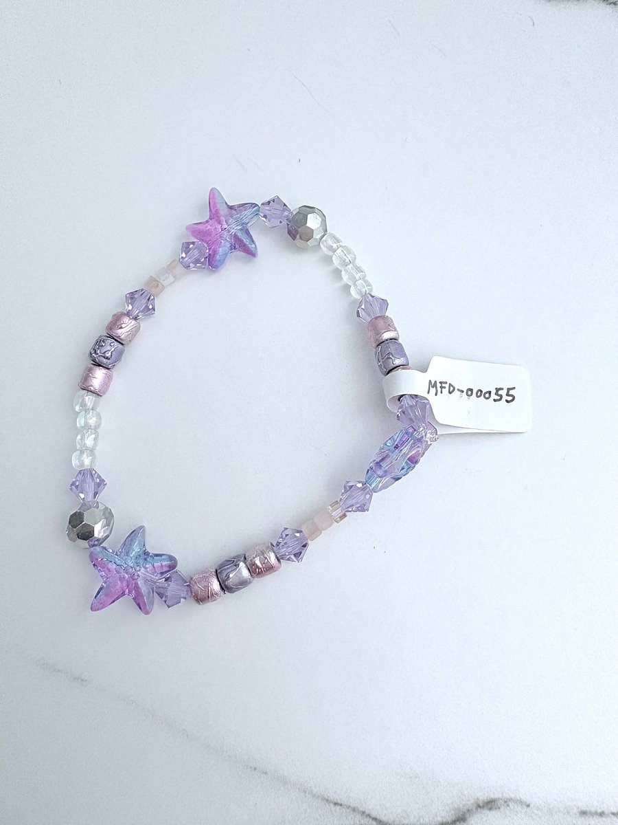 Lilac Tide | Lavender & Starfish Beaded Bracelet | Handmade 7.5" Stretch Bracelet | Coastal Charm Jewelry by Monique Faella Designs™ | MFD-00055 product image (5)