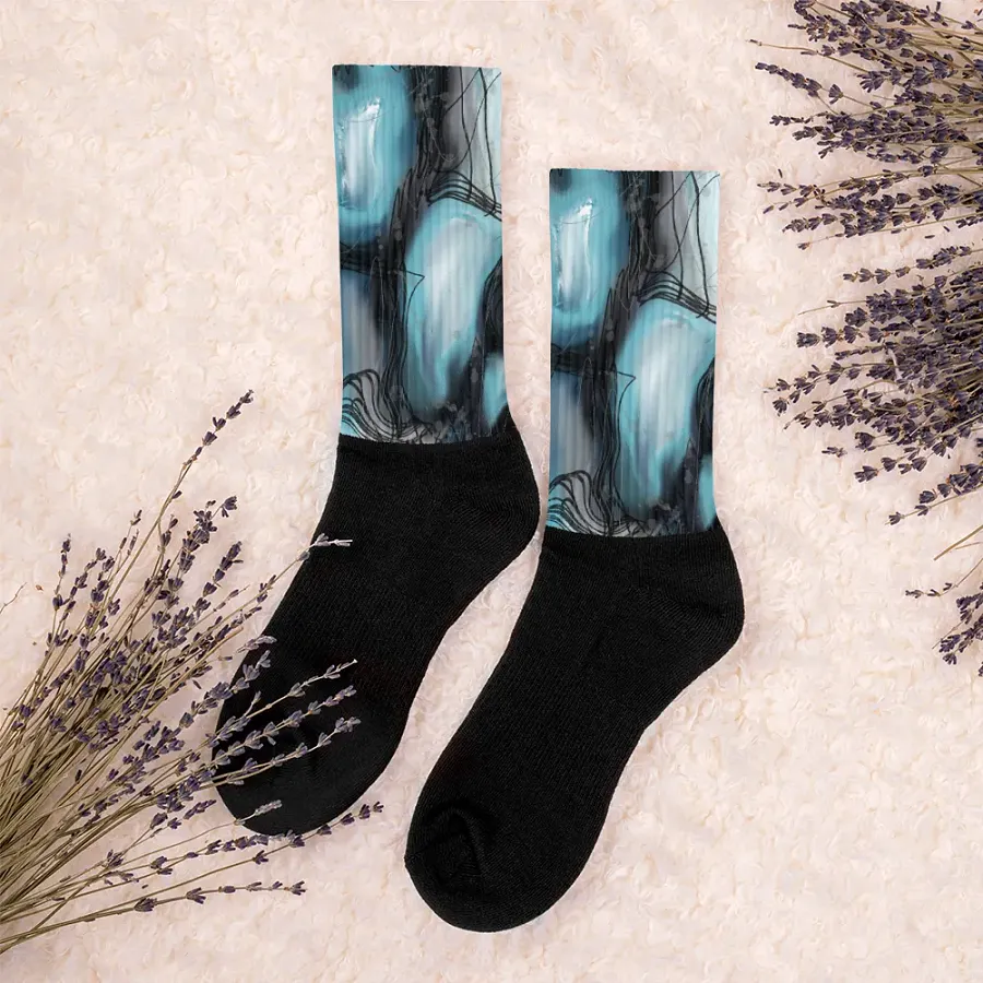 Abstract, art, socks, blue white, gray, black product image (6)