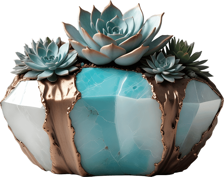 Coastal Luxe Spa Decor – Aqua Serenity – Vase with Succulent PNG product image (1)