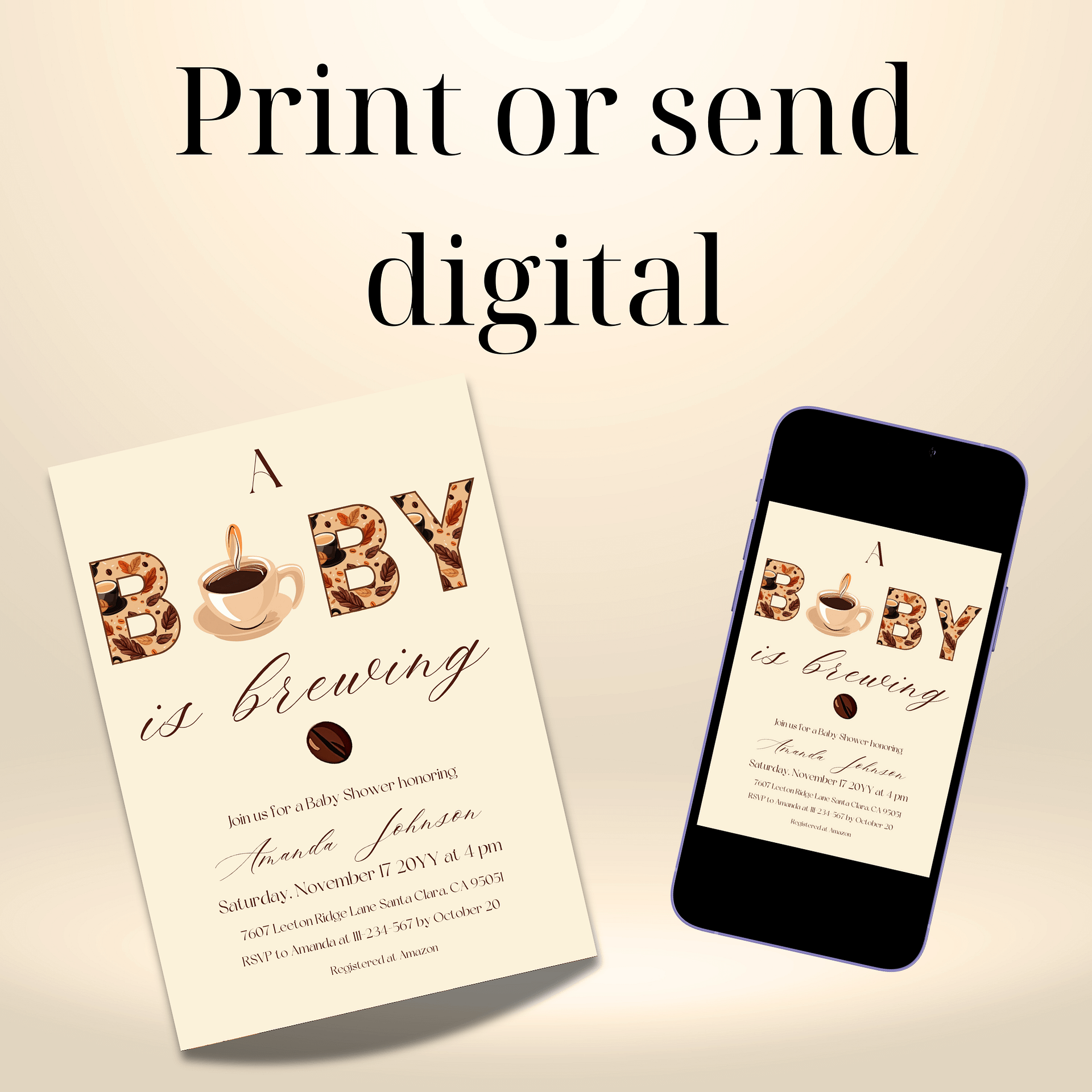 Coffee Baby Shower Invitation Template, Rustic A Baby is Brewing Baby Shower Invite, Coffee Bean Themed Brunch Idea, Digital Download Canva product image (9)