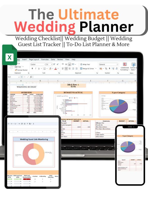 Wedding Planner Spreadsheet. Bride Ultimate Planning Google Worksheet Guide for Budgeting, Wedding Guest Tracking, Checklist and Timeline. product image (1)