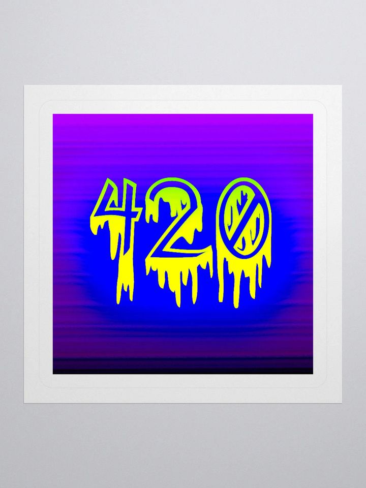 Horror Happy 420 Stoner Sticker, Blue Yellow Purple Creepy Dripping Weed Art product image (1)