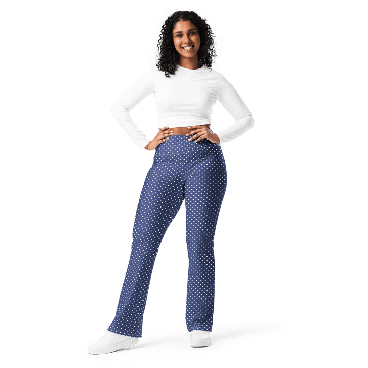 Blue with White Polka-Dots Wide Leg Yoga Pants product image (2)