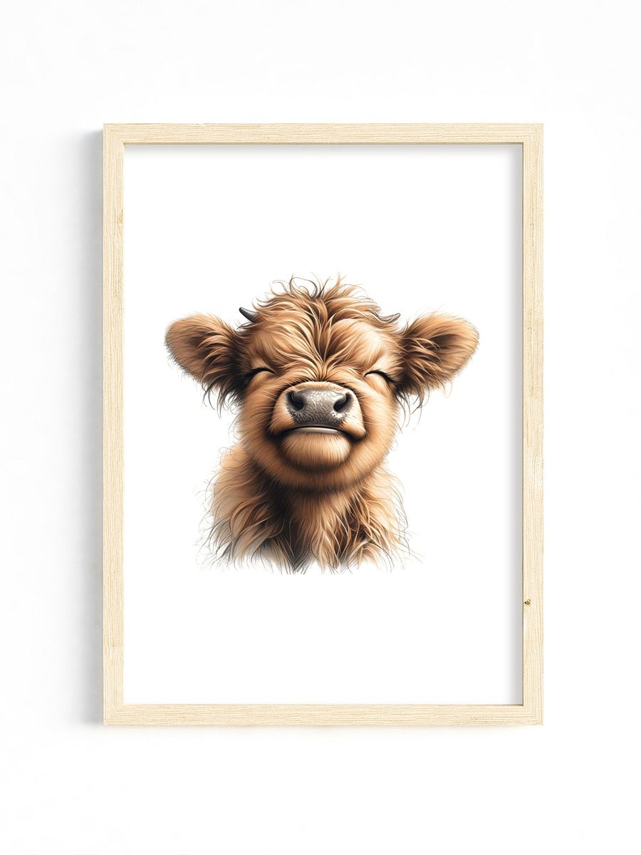 Smiling Fluffy Highland Cow Nursery Print product image (1)
