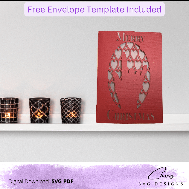 ASL 'I Love You' Holiday Heart Card Bundle with Bonus Envelope - SVG Template" product image (4)