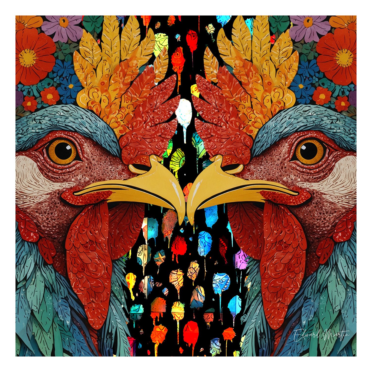 Symmetrical Rooster Heads Poster product image (1)