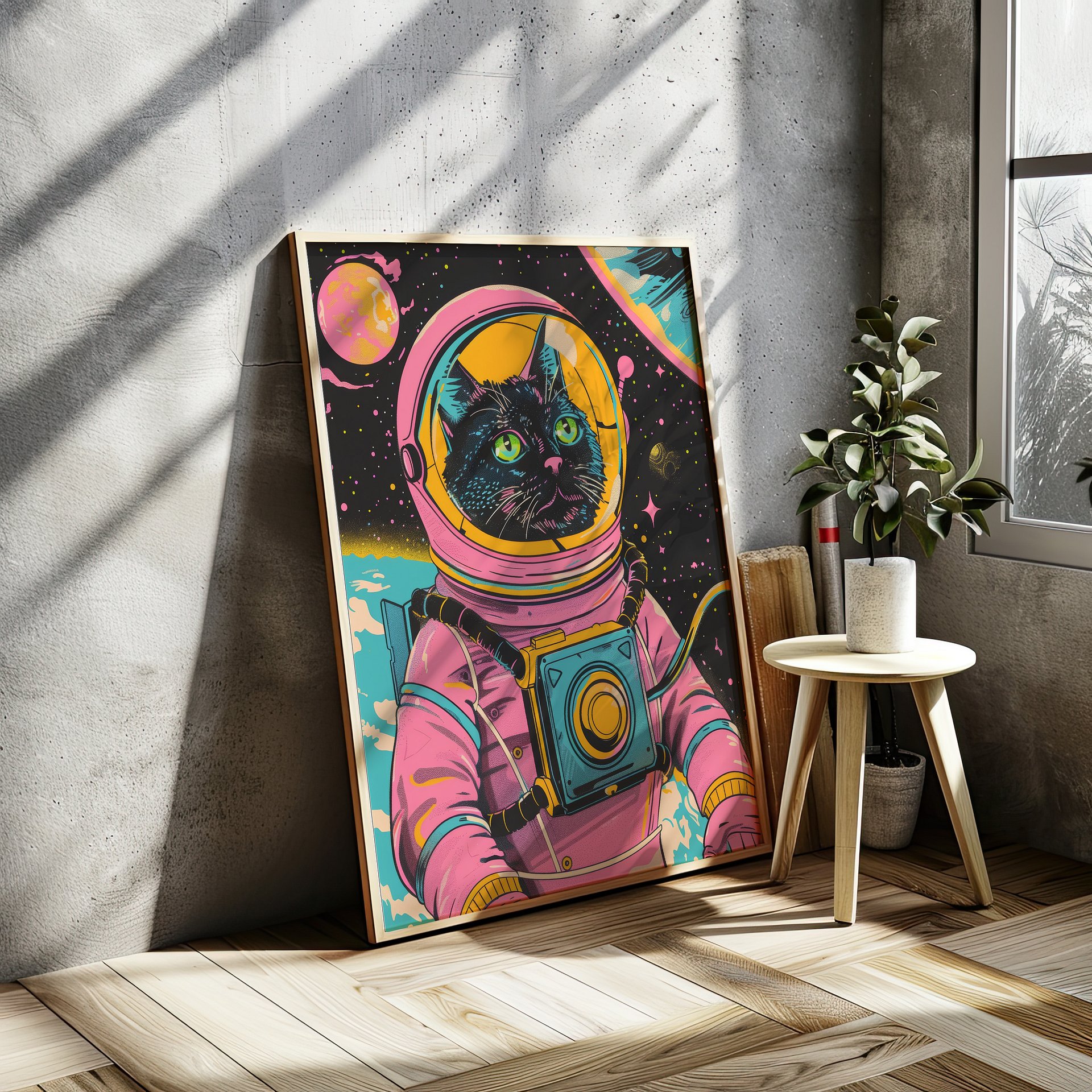 Astronaut Cat in Space Retro Wall Art Print product image (25)
