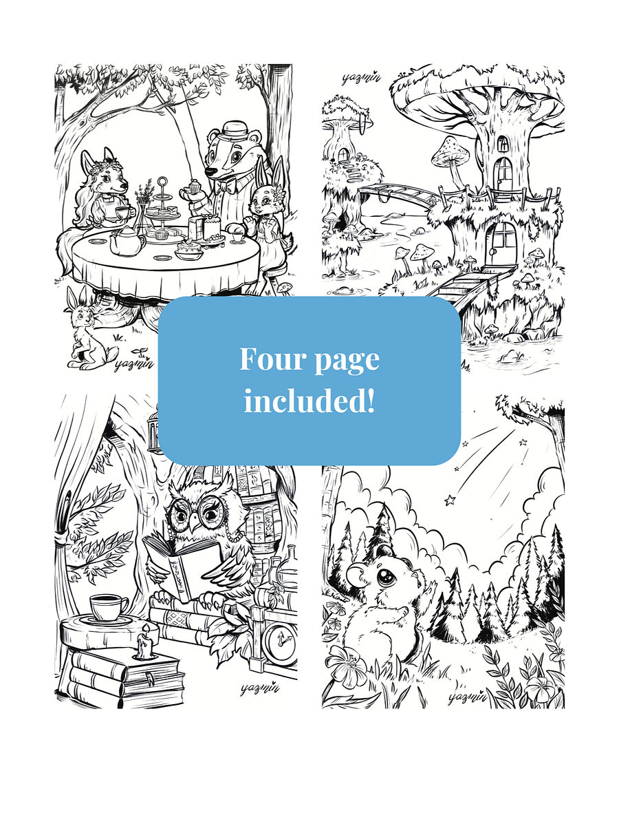Enchanted Forest Coloring Page Bundle – Printable Fantasy Art for Relaxation & Creativity product image (2)
