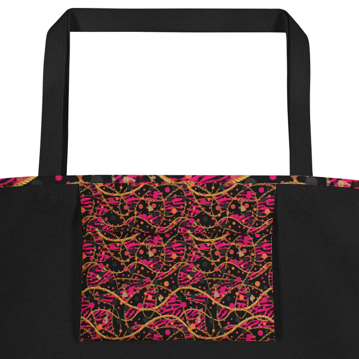 Big printed tote bag with pocket bright reds/pink  gold design product image (2)
