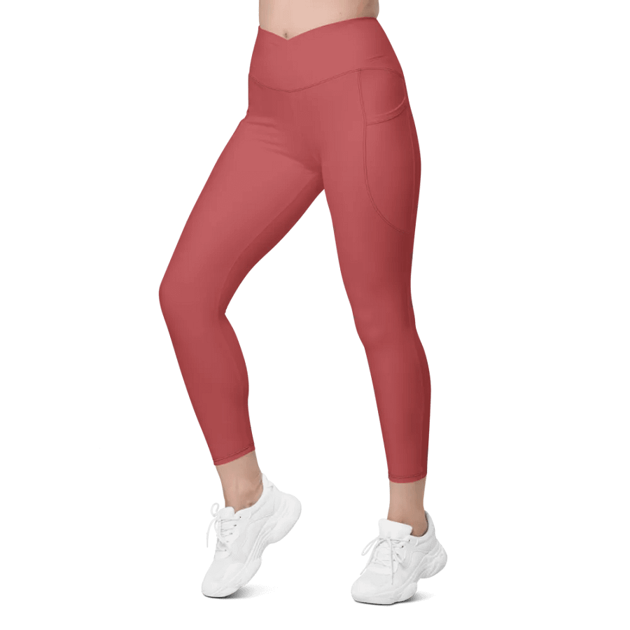 Plain Brick Red Soft Summer Women's High Waisted Premium Crossover Leggings with Pockets by Treasure Pie product image (6)