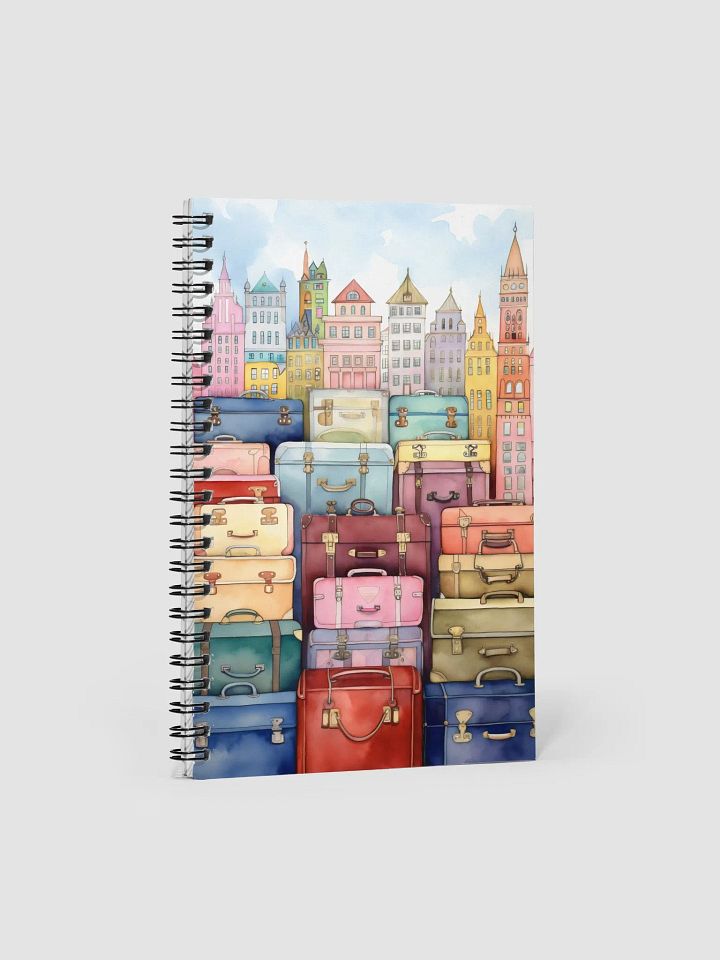 Stacked suitcases cityscape notebook product image (1)