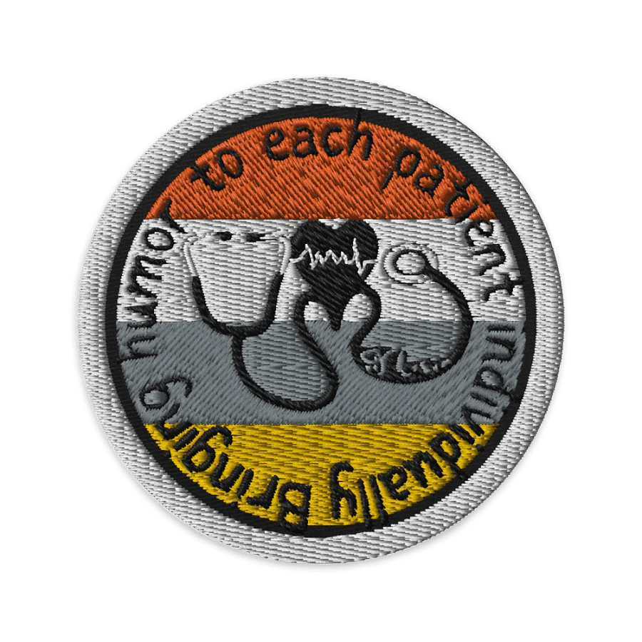 Introducing our exclusive badge-style design, perfect for healthcare professionals who embody both warmth and expertise. This vibrant logo features a stunning gradient from red to ye Embroidered Patch product image (1)