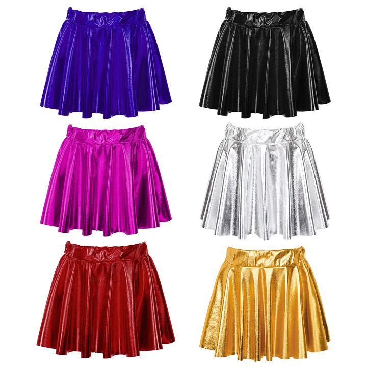 Kids Girls Shiny Metallic Pleated Mini Skort Skirt Skater Athletic Dance Skirts product image (1)