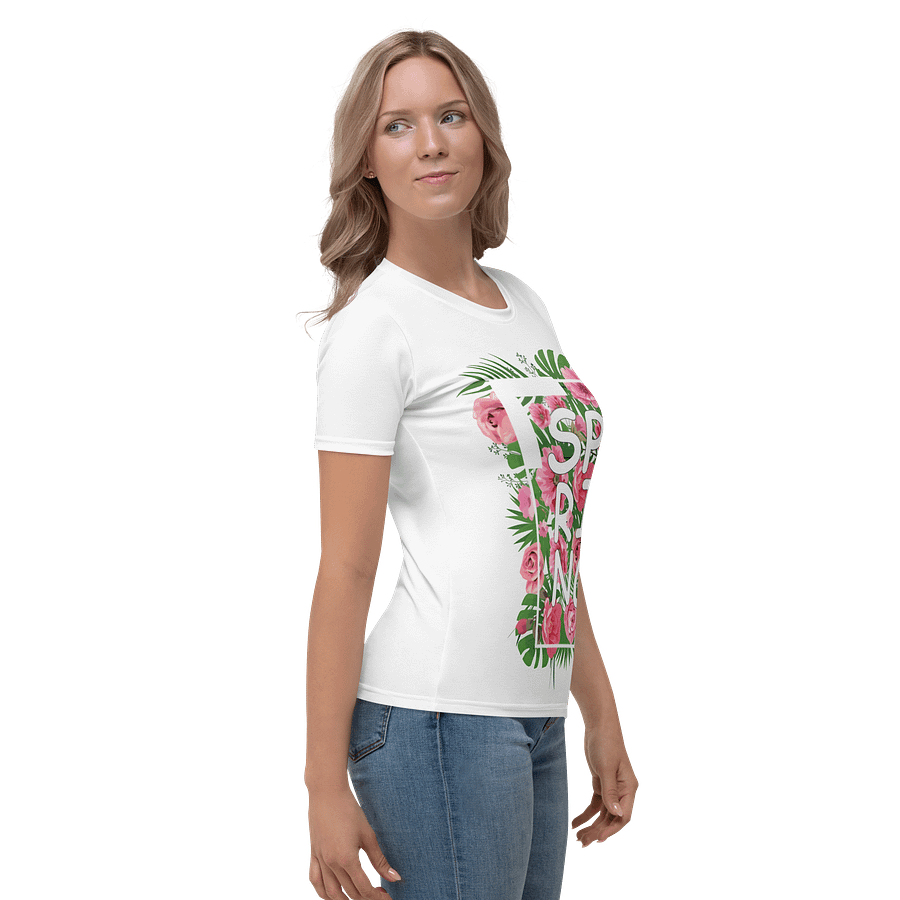 Women's Crew Neck T-Shirt Spring Lettering and Flowers product image (4)