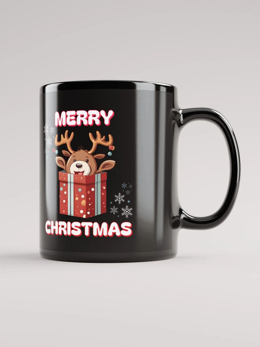Adorable Baby Reindeer Wishing All A Merry Christmas Black Mug product image (2)