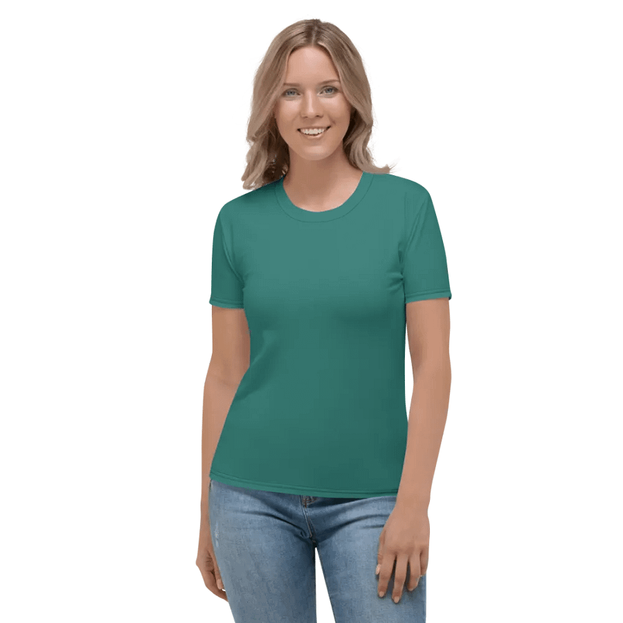 Plain Medium Teal Green True Summer Women's Crewneck Polyester Heavyweight Premium T-Shirt by Treasure Pie product image (3)