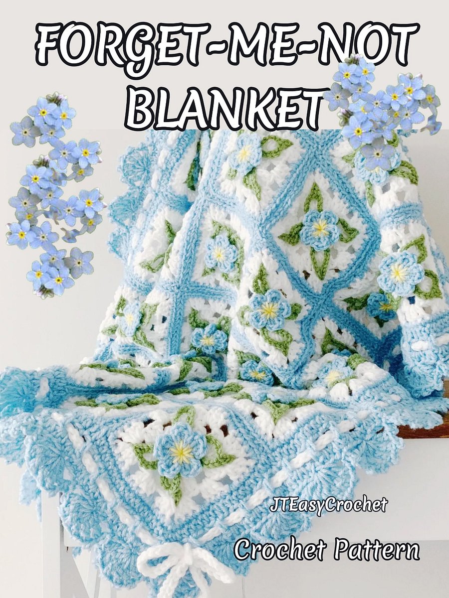 Forget-Me-Nots Crochet Flower Granny Square Baby Blanket, PDF Instant Download Crochet Pattern product image (7)