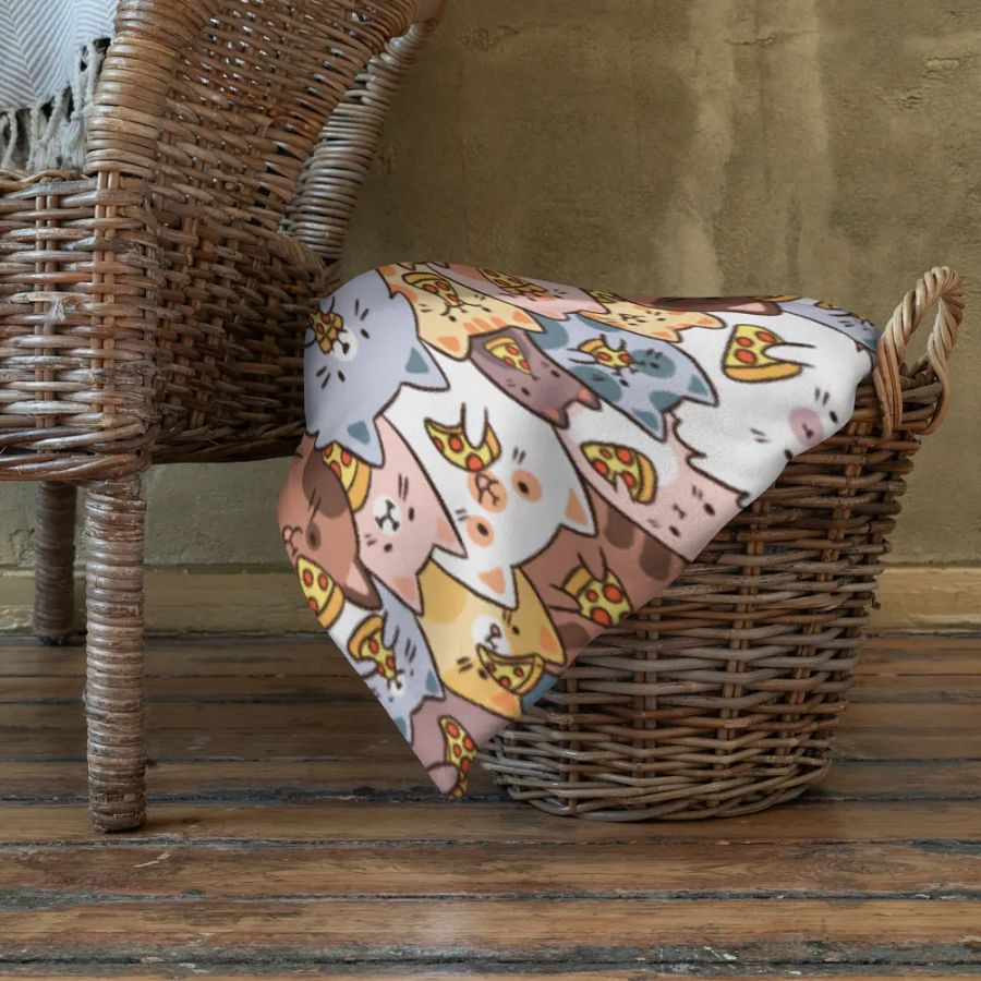 Whimsical Pizza Cats Throw Blanket product image (10)