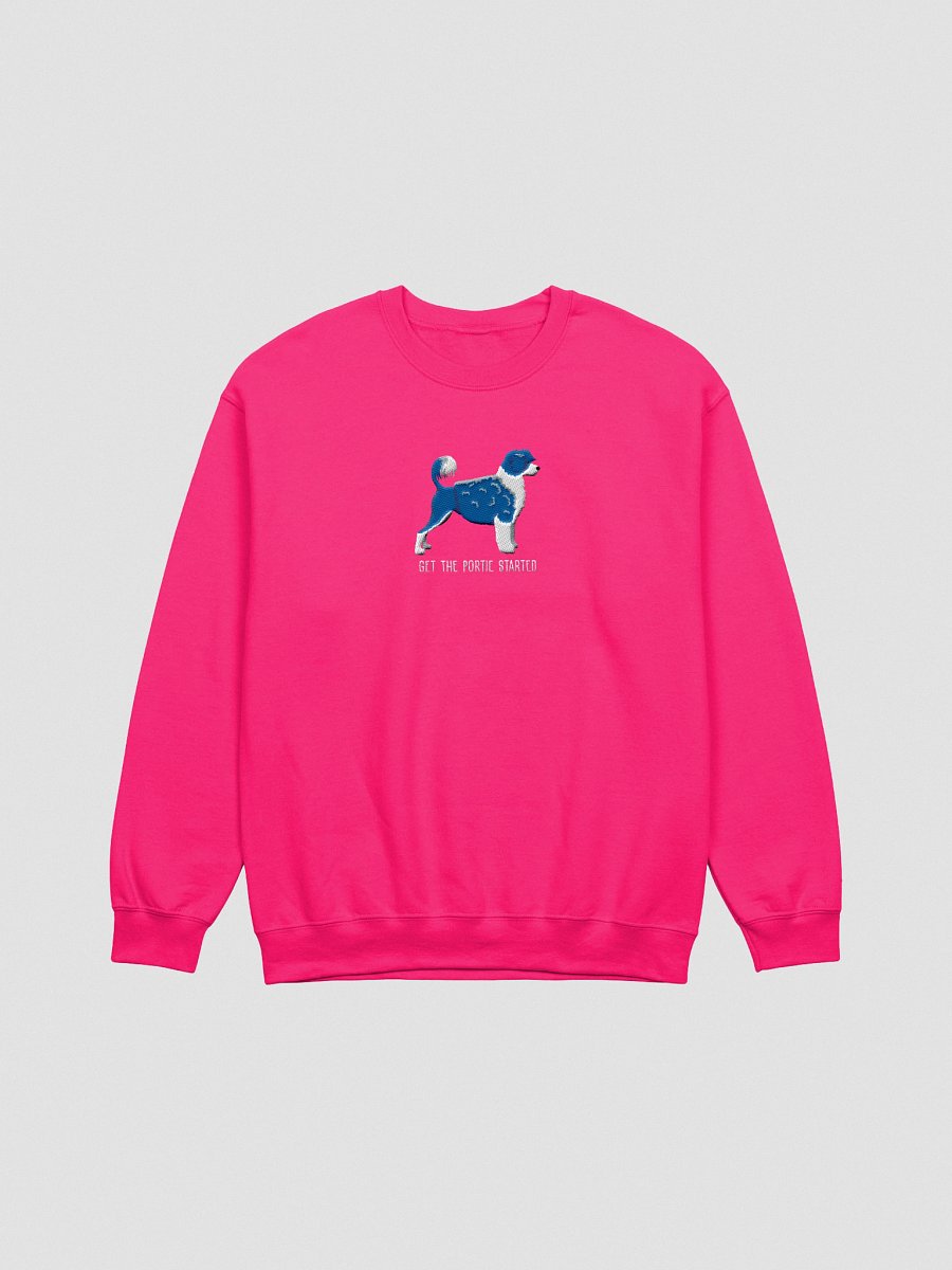 Get the Portie Started Sweatshirt (Embroidered) of a Portuguese Water Dog(Blue & White) product image (13)