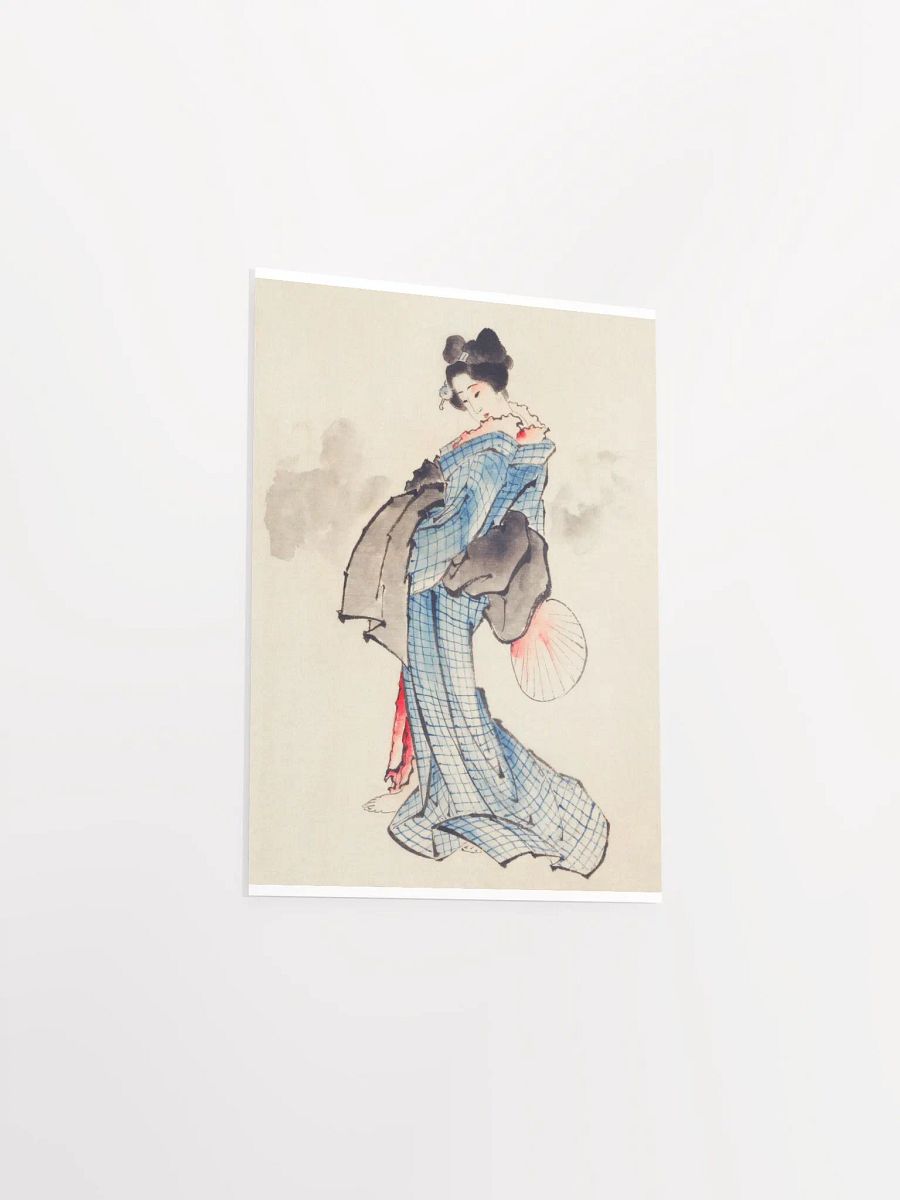 Woman, Full-Length Portrait, Standing, Facing Left, Holding Fan in Right Hand, Wearing Kimono with Check Design by Katsushika Hokusai product image (3)