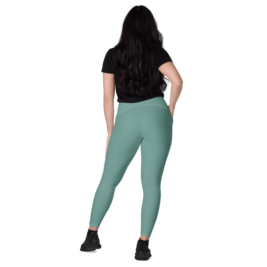 Plain Medium Teal Green Soft Summer Women's High Waisted Premium Crossover Leggings with Pockets by Treasure Pie product image (8)
