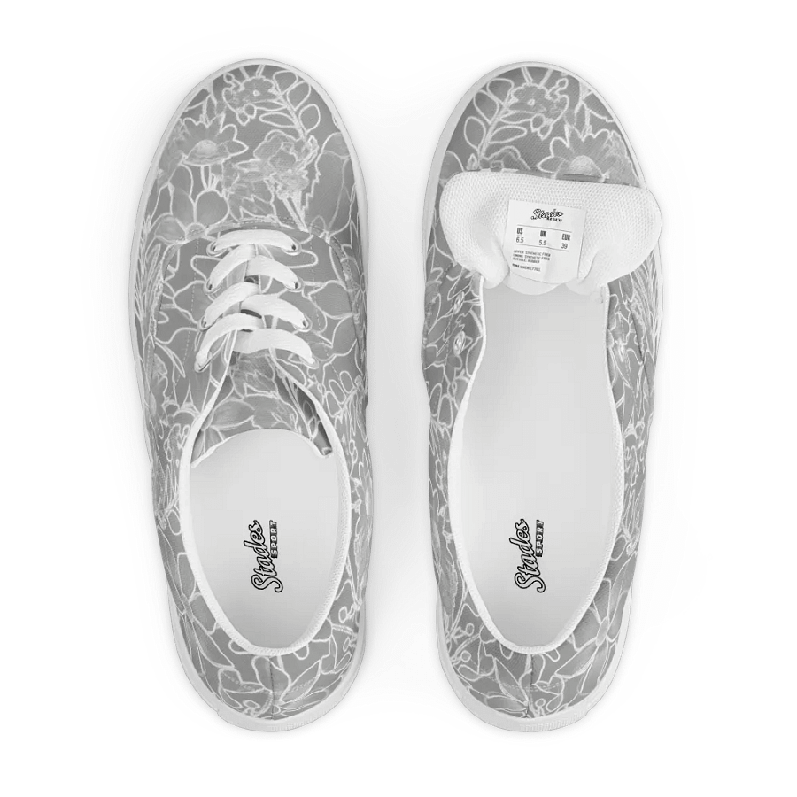 Line art Gray and White Floral/Women's Lace-Up Canvas Shoes by Allcolor product image (6)