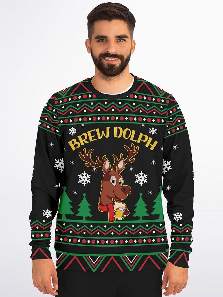 "Brew Dolph" Beer Christmas Sweatshirt | Funny Reindeer Holiday Sweater | Beer Lover Winter Outfit | Ugly Christmas Party Gift product image (1)