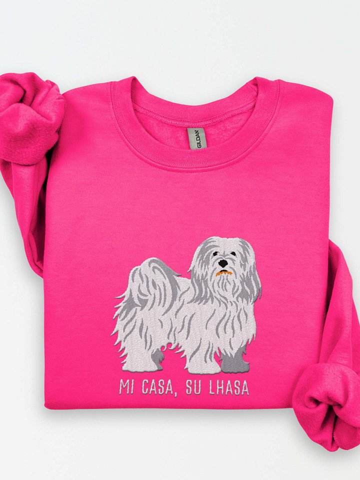 Mi Casa, Su Lhasa Sweatshirt (Embroidered) of a Lhasa Apso(White) product image (1)