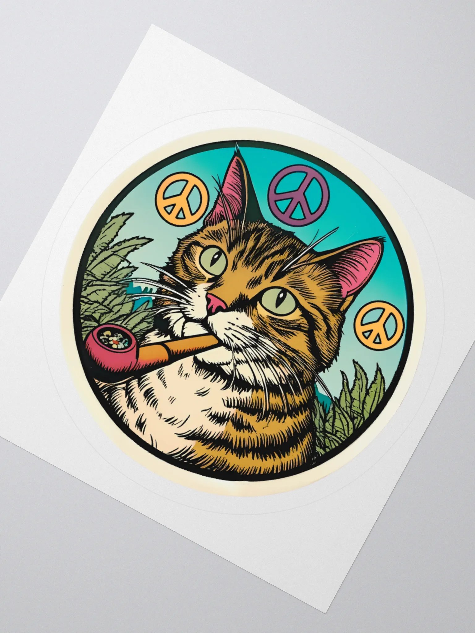 Psychedelic Cat Peace Sticker product image (4)