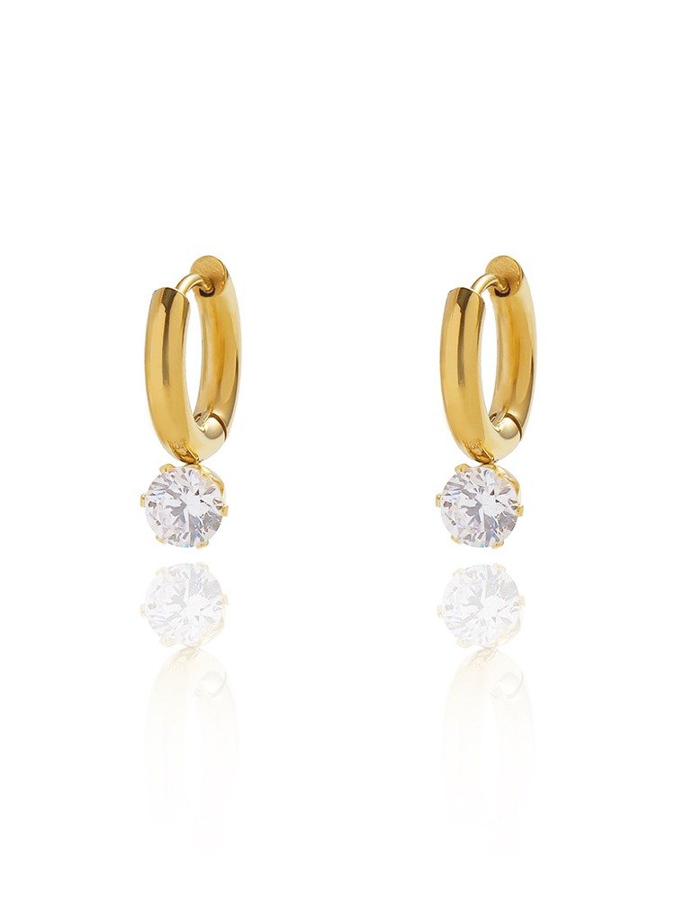 Solitaire Drop Hoop Earrings | 18K Gold Plated product image (1)