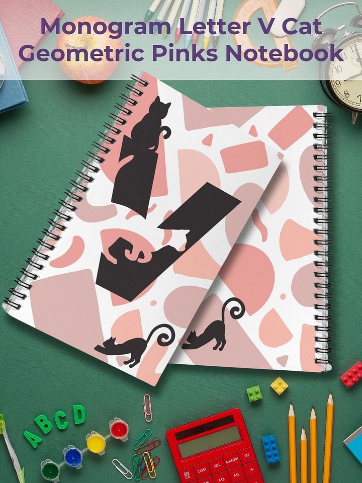 Monogram Letter V Cat Lover Geometric Pinks Notebook product image (1)