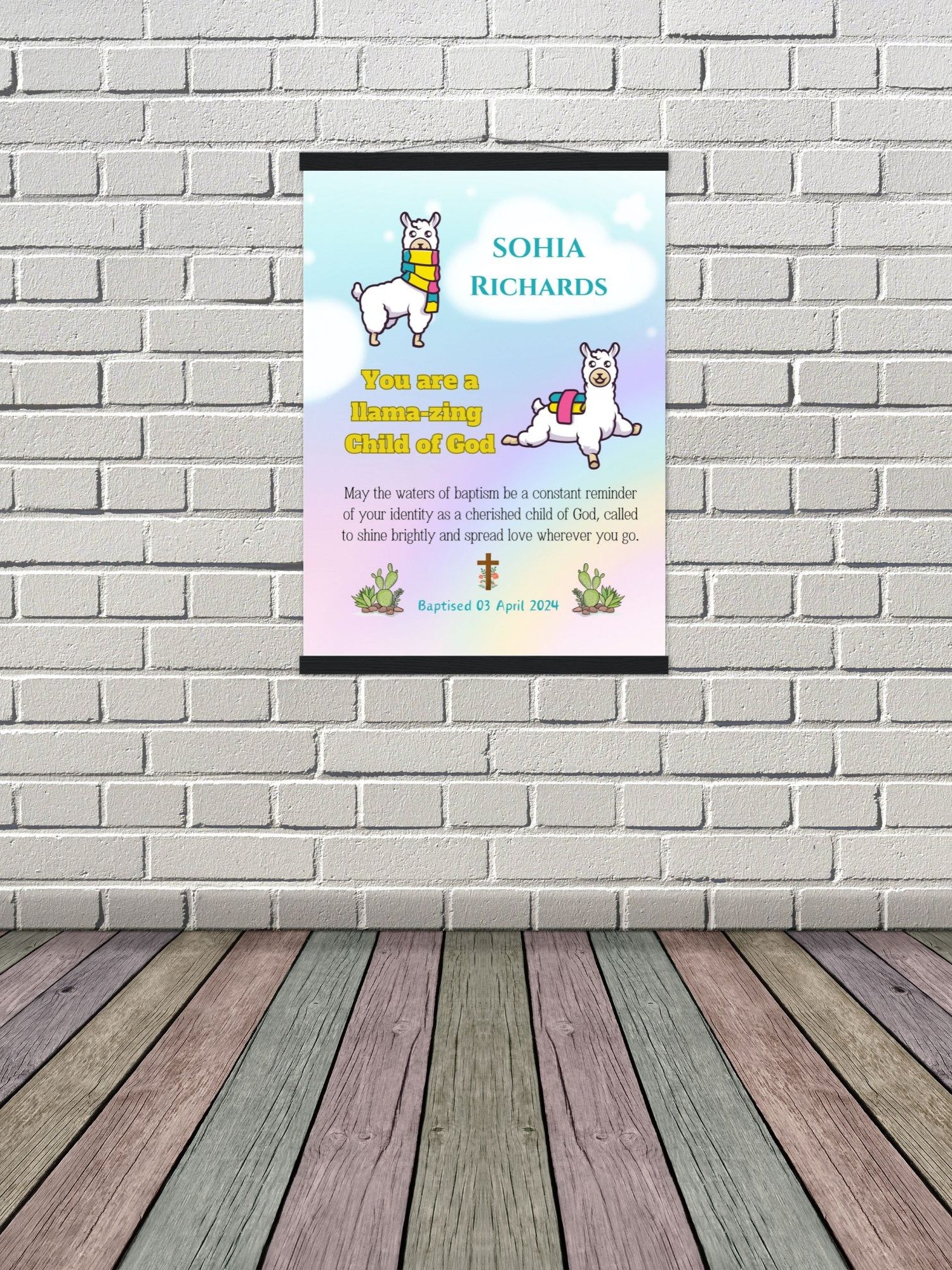 Cute Alpacas Rainbow Background Baptism Canva Template product image (7)