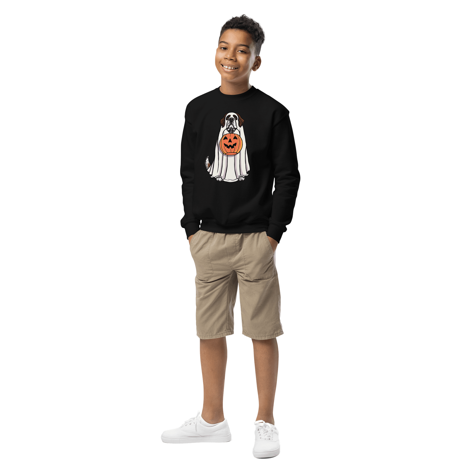 Halloween Saint Bernard(Mahogany & White) Youth Sweatshirt product image (3)