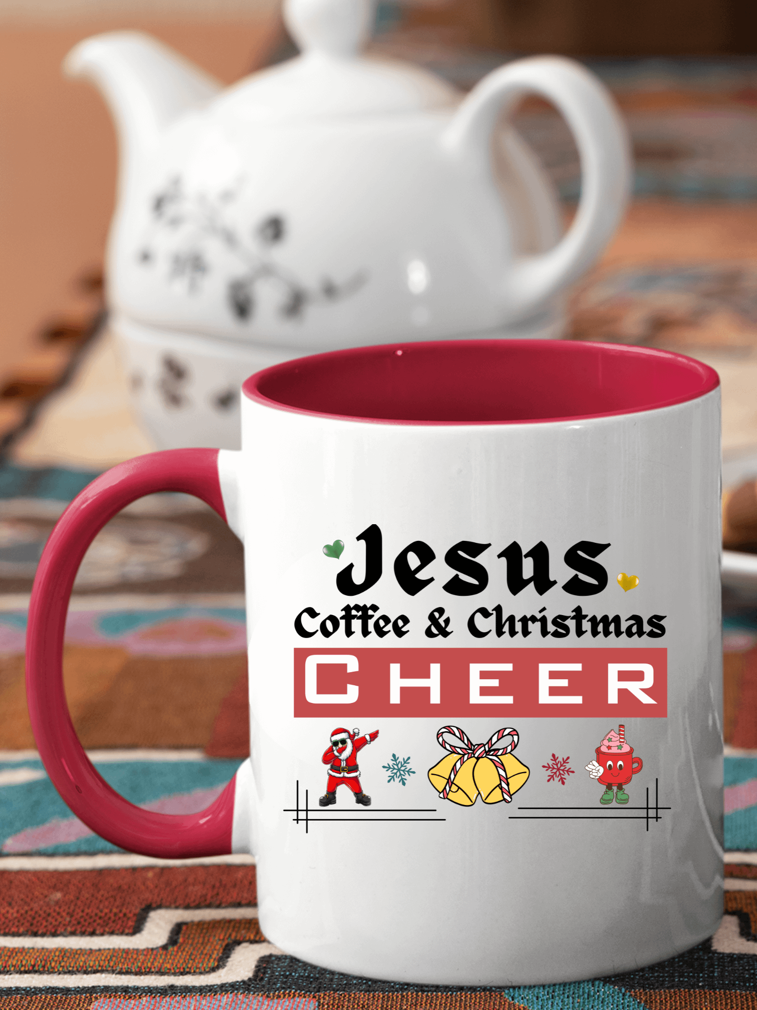 Jesus, Coffee, & Christmas Cheer! Two-Tone Mug | Christian Christmas Mug with Red Accent | Holiday Gift for Believers & Moms product image (1)
