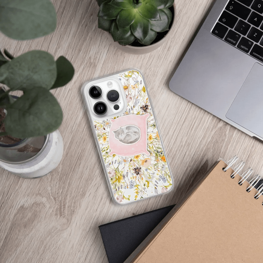 Sleeping Cat Floral iPhone Clear Case product image (290)
