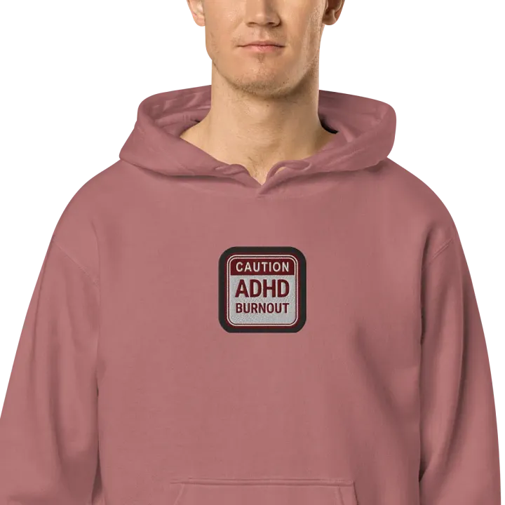 CAUTION: ADHD BURNOUT embroidered pigment hoodie (maroon bubble design) product image (2)
