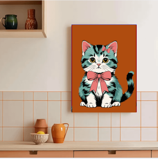Vintage Kitten Wearing Bow Stickers Wall Art product image (1)