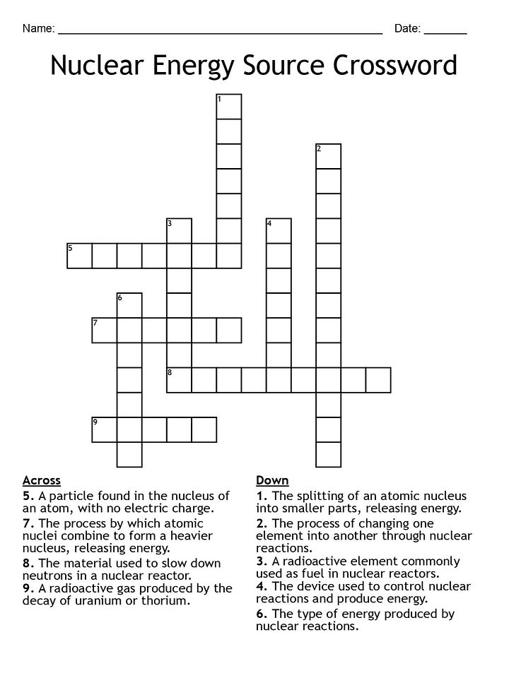 Nuclear Energy Source Crossword Puzzle – Fun Science Activity product image (1)