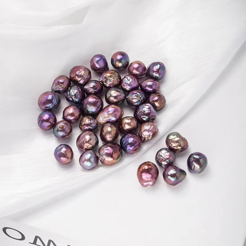 Natural Aurora Blueberry Purple Edison Wrinkled Round Baroque Freshwater Pearl Necklace in Iridescent Mystical Purple (10-12+mm) product image (5)